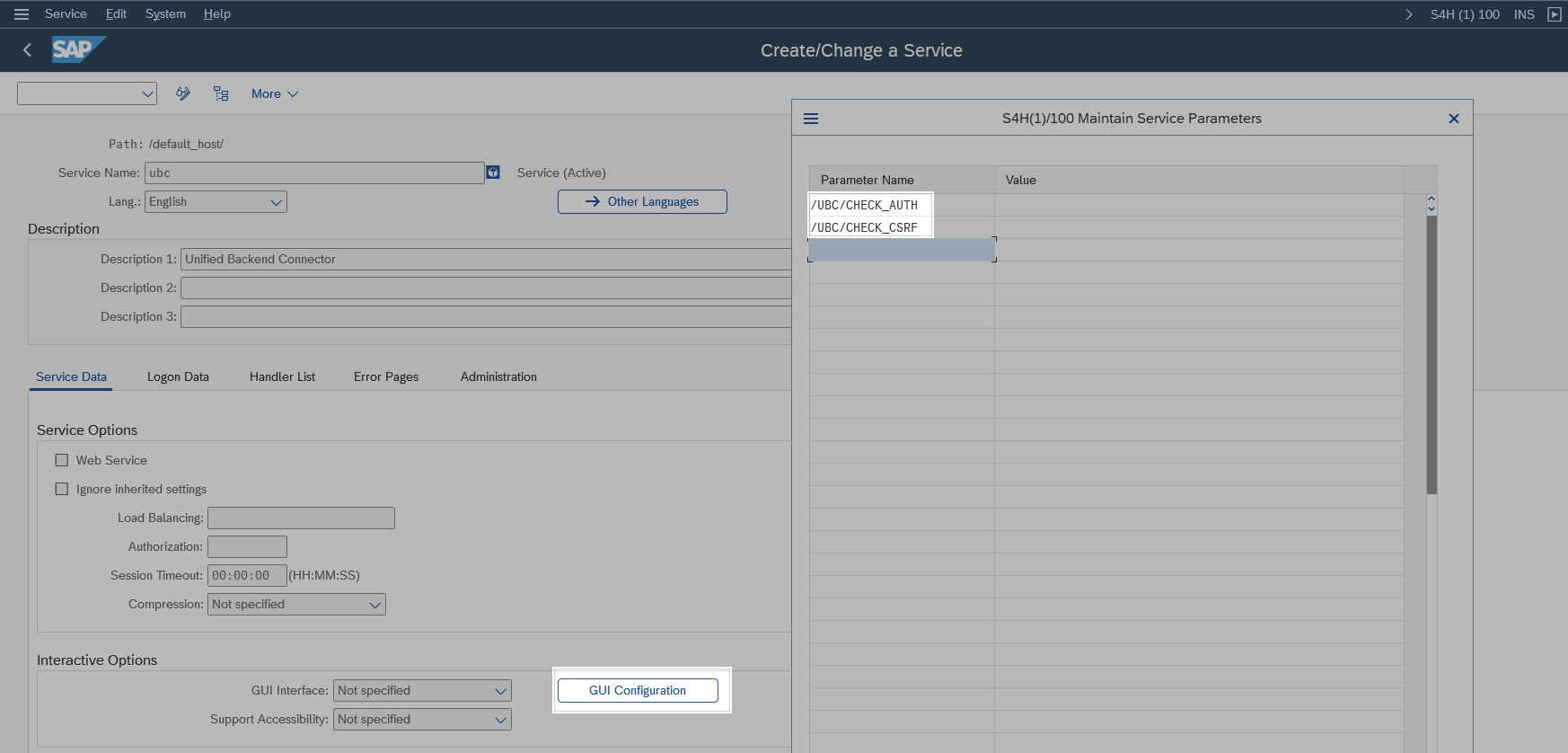 Parameter for SICF node