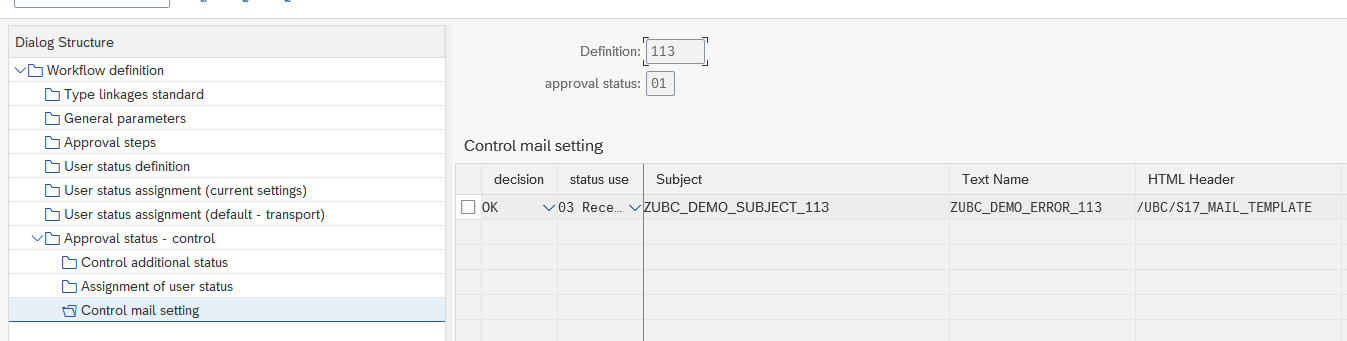 Workflow Control mail setting